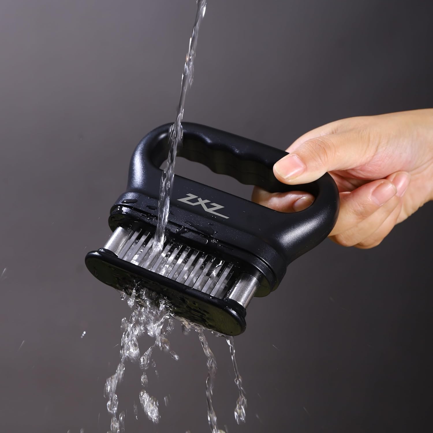Meat Tenderizer Tool - 48 Ultra Sharp Stainless Steel Needle Blades, Ideal for Kitchen, BBQ & Marinade Tenderizing Black