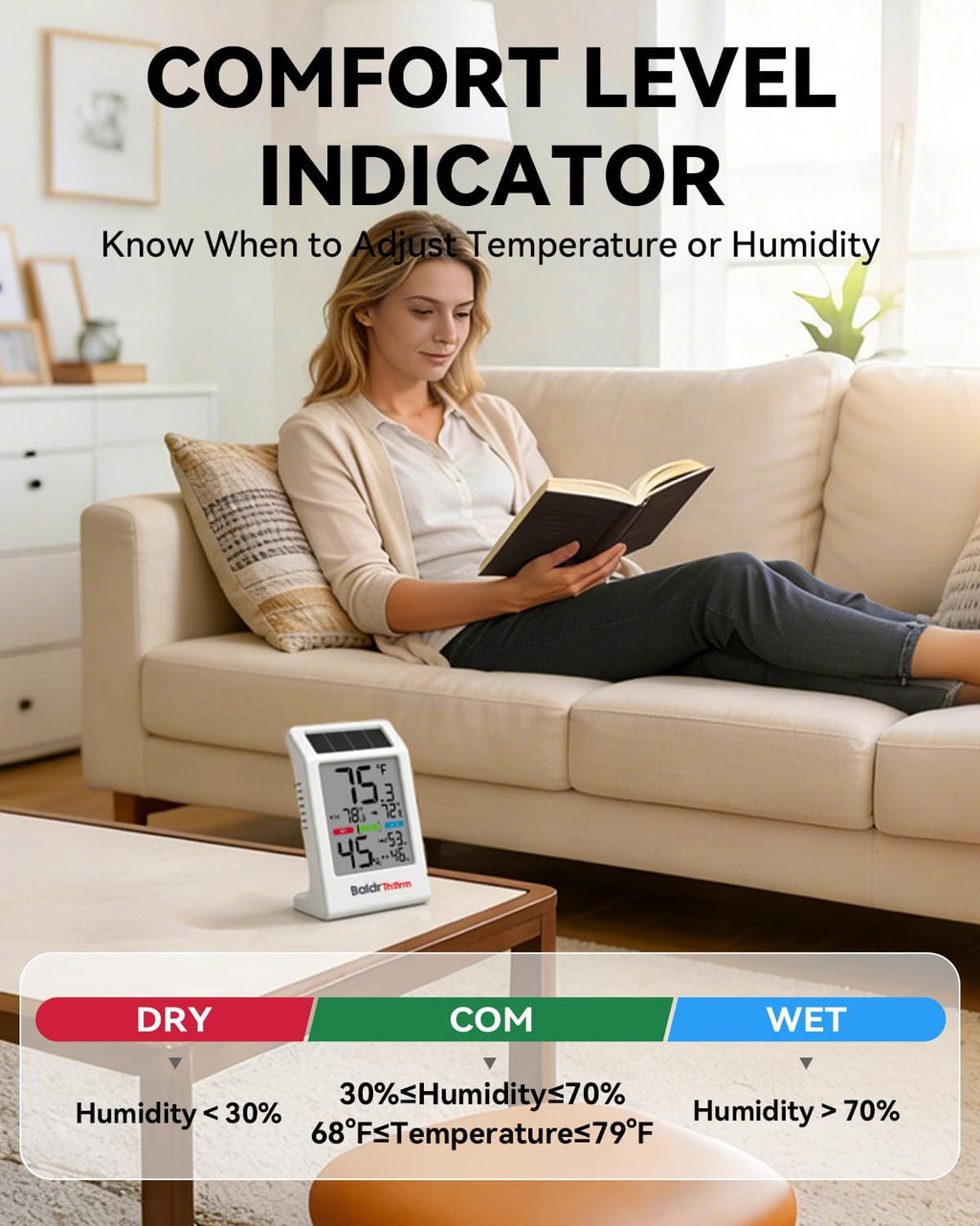 Solar Indoor Thermometer Hygrometer, Max/Min, Comfort Meter (3 Pack)
