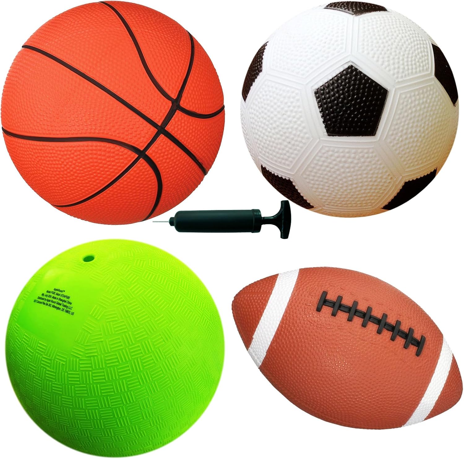 4-Pack Sports Balls for Toddlers & Kids with Pump – 5-Inch Soccer Ball, Basketball, Playground Ball & 6.5-Inch
