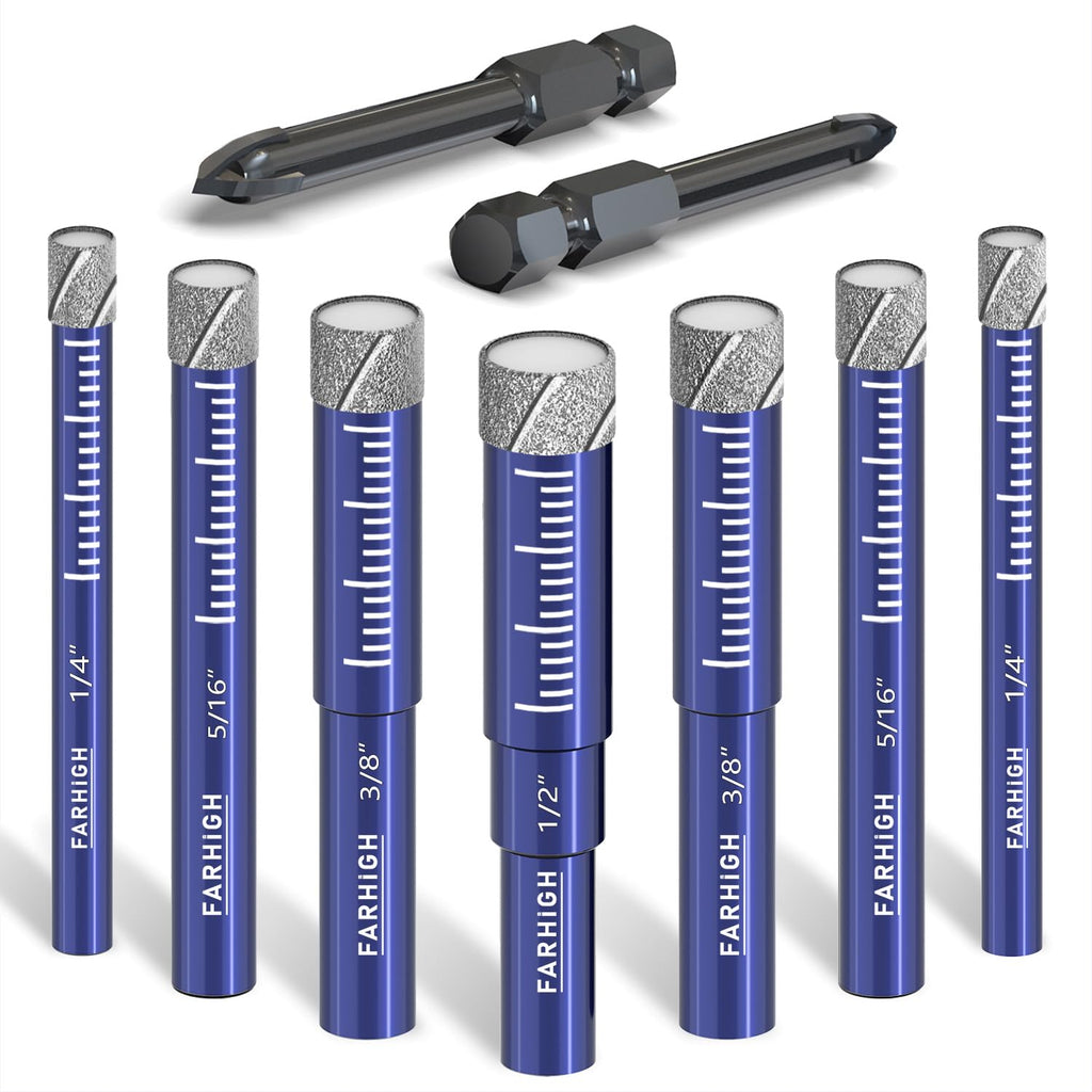 9 Pcs Diamond Drill Bit Set,1/4",5/16",3/8",1/2", Ceramic, Tile Drill Bits