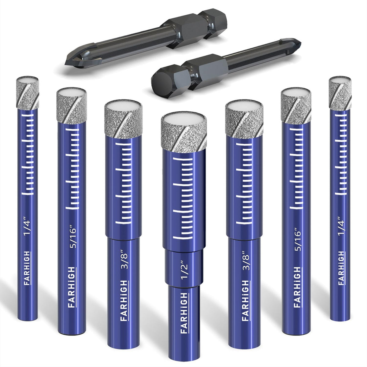 9 Pcs Diamond Drill Bit Set,1/4",5/16",3/8",1/2", Ceramic, Tile Drill Bits