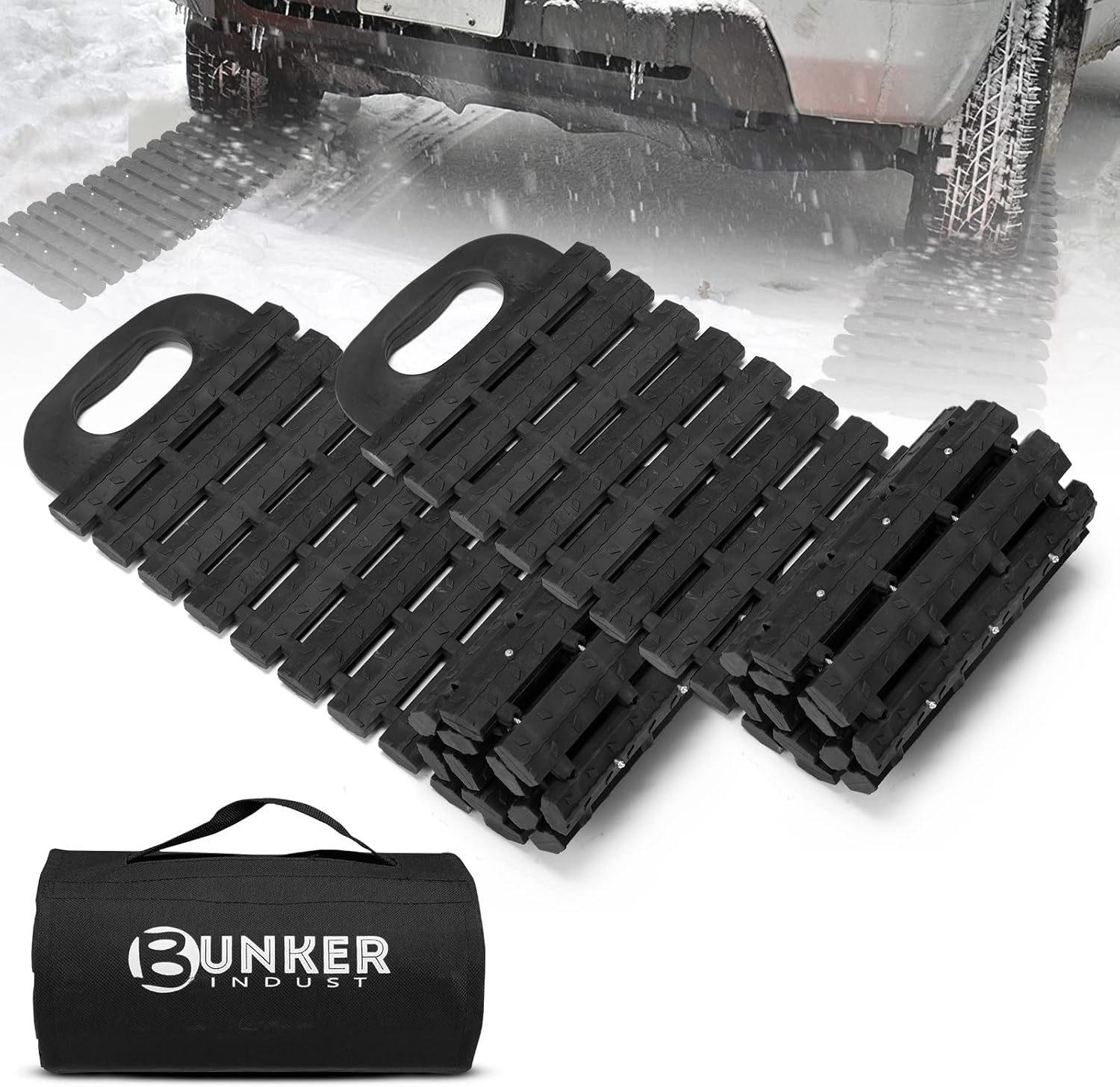Tire Traction Mats Portable Recovery Tracks for Off Road 4X4 Snow, Sand,Emergency Devices for Cars, Trucks, Van(2 Pack)