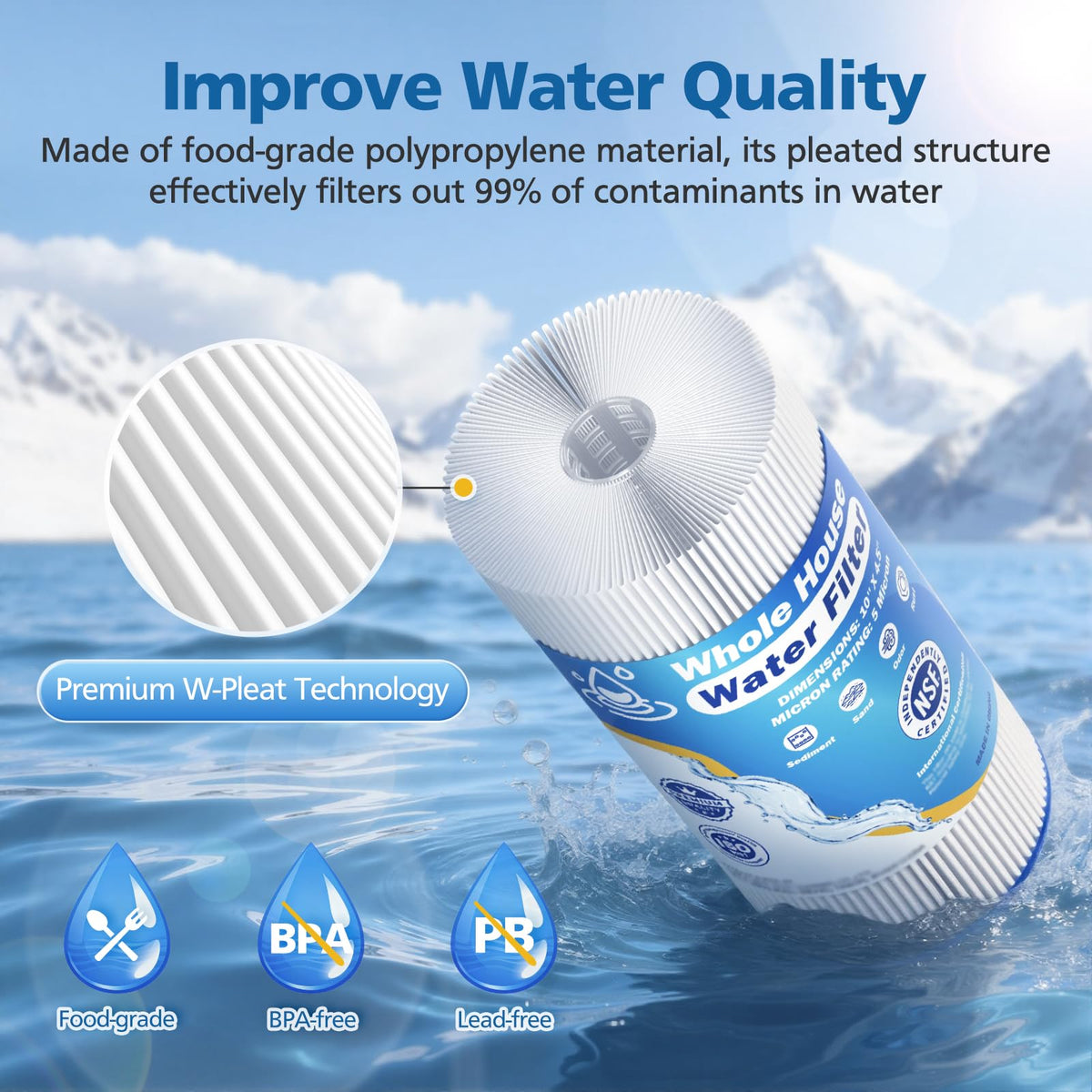 5 Micron 10" x 4.5" Whole House Water Filter Compatible with GE FXHSC