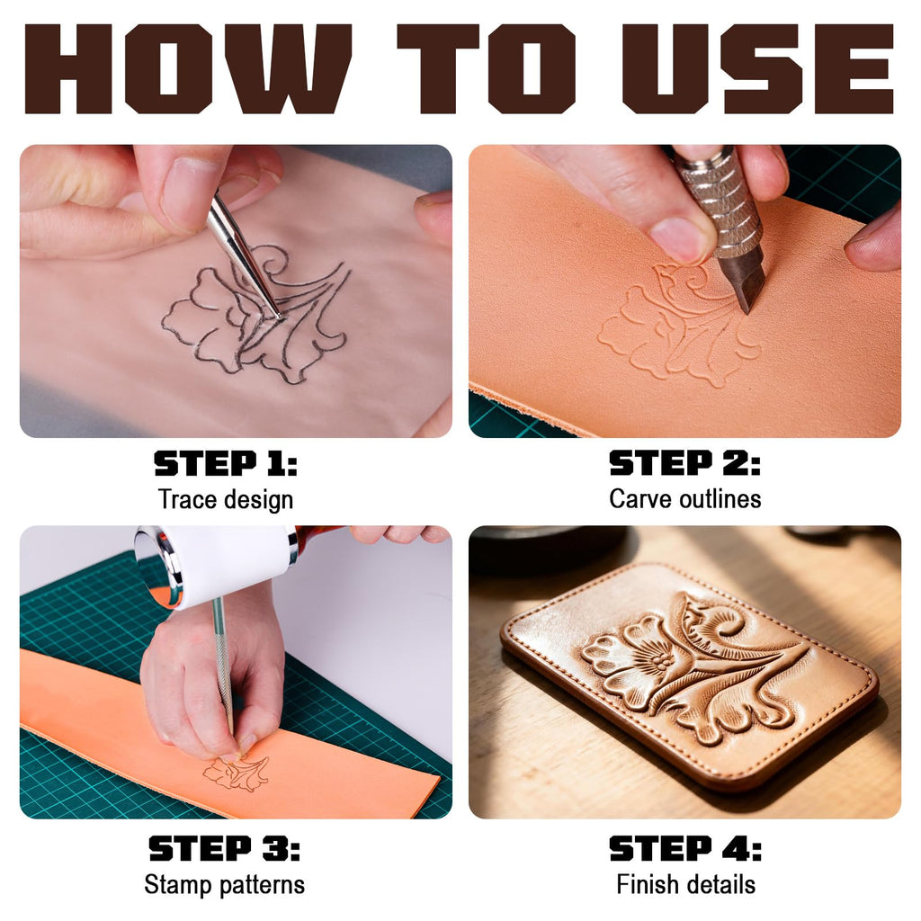 TheCraftGuy Leather Stamping Tools with Swivel Knife, 8 Pack, for Carving