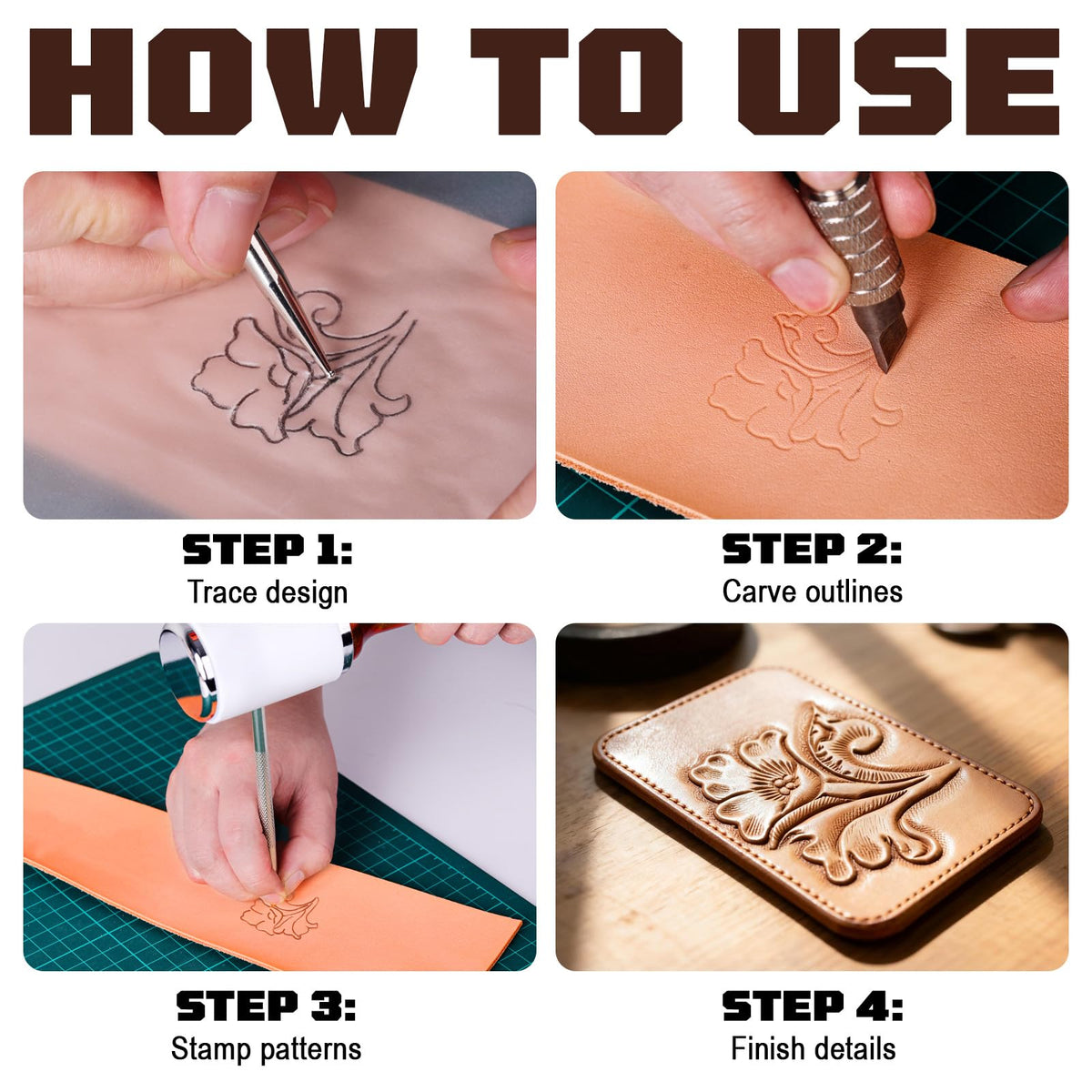 TheCraftGuy Leather Stamping Tools with Swivel Knife, 8 Pack, for Carving