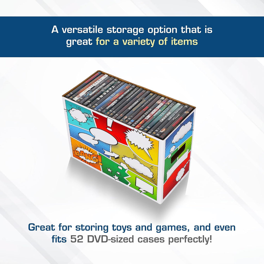 Pow! Comic Book Storage Short Box - 1 Pack | Color Comic-Inspired Artwork | Holds 150–175 Comics | Stackable Comic