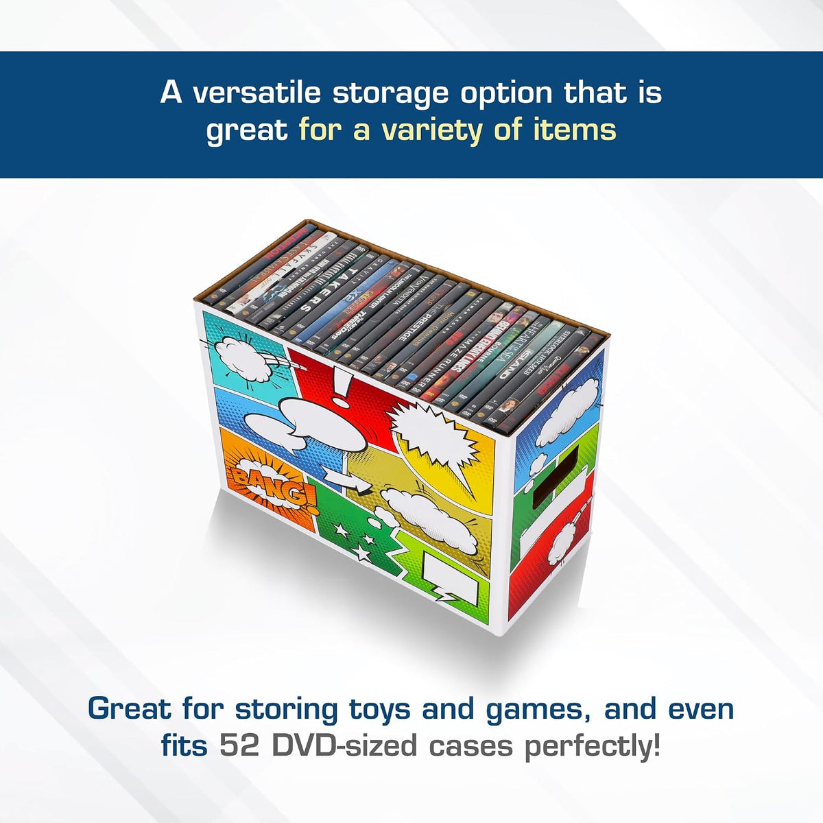 Pow! Comic Book Storage Short Box - 1 Pack | Color Comic-Inspired Artwork | Holds 150–175 Comics | Stackable Comic