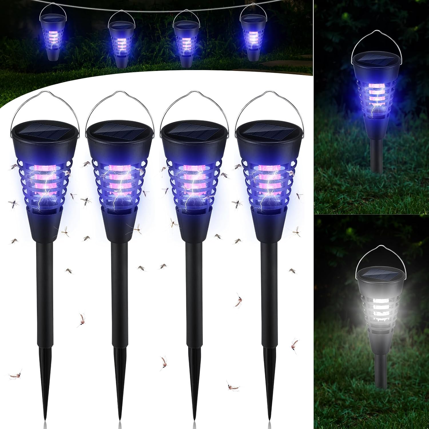4 Pack Solar Bug Zapper & Mosquito Killer Outdoor Waterproof Cone-Shaped LED Light Mosquito Repellent for Patio