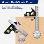 Combination Square 6 Inch, Adjustable Combo Square with Bubble Level