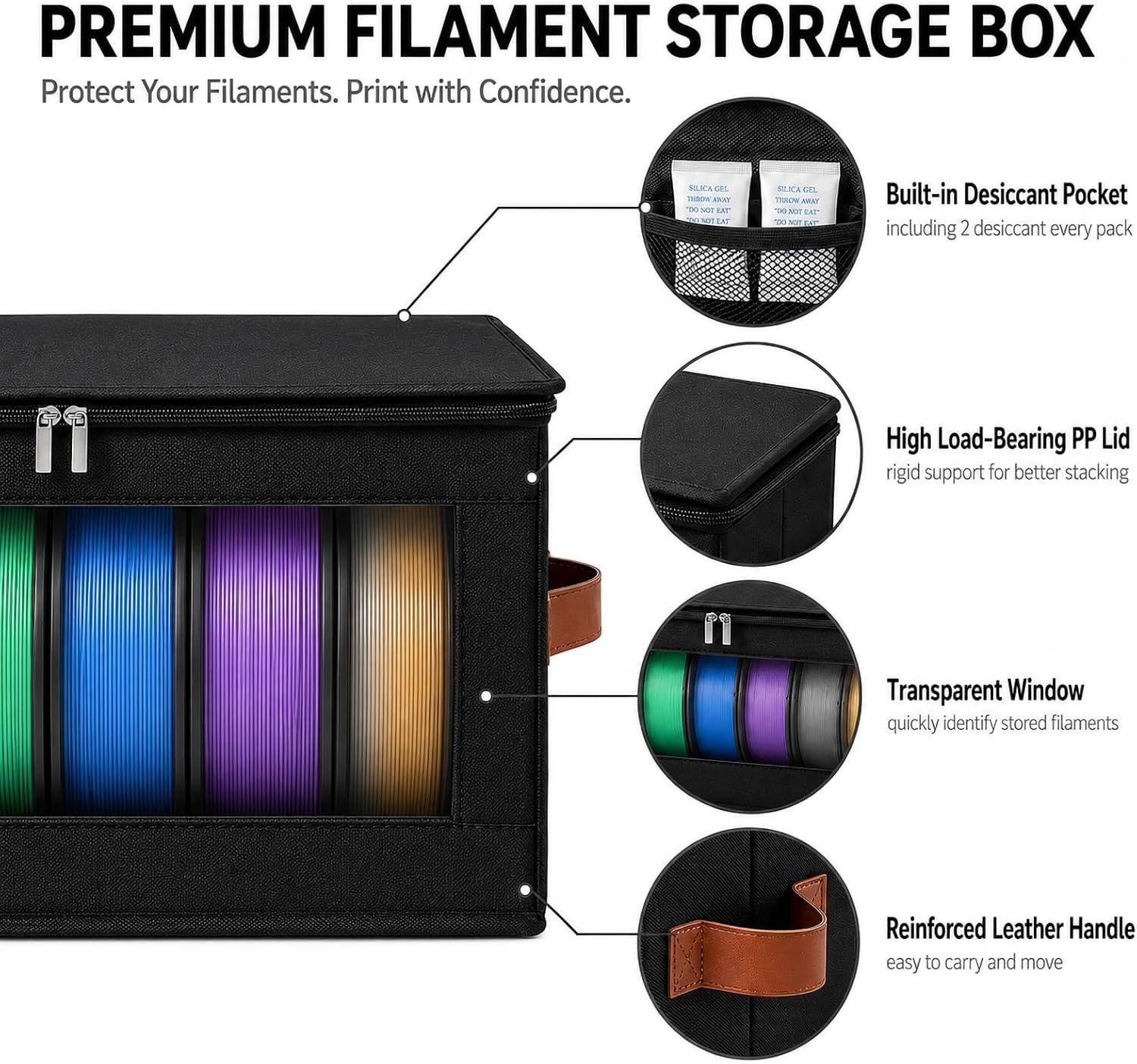 3D Printer Filament Storage for PLA/PETG Dry Box Holds Up to 24 1KG Spools | Foldable Filament Organizer with Clear