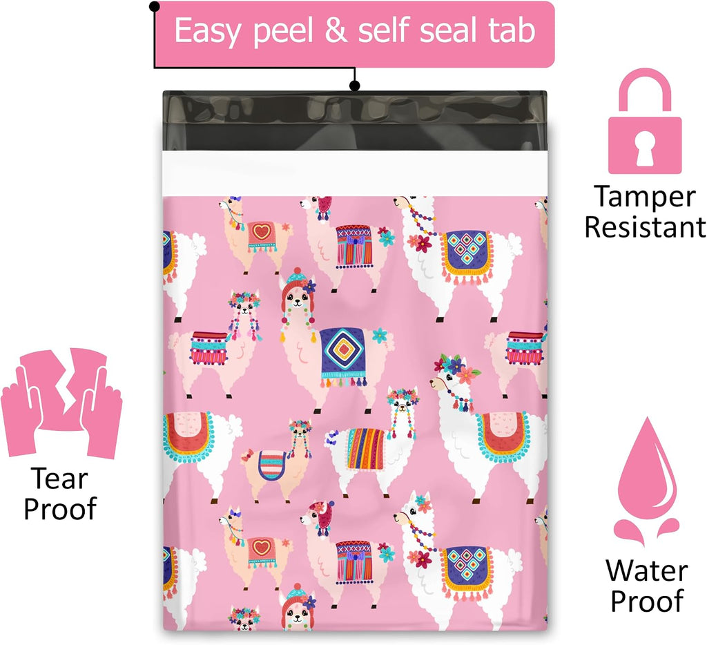 12x15 (50) Pink Llama Designer Poly Mailers Shipping Envelopes Premium Printed Bags
