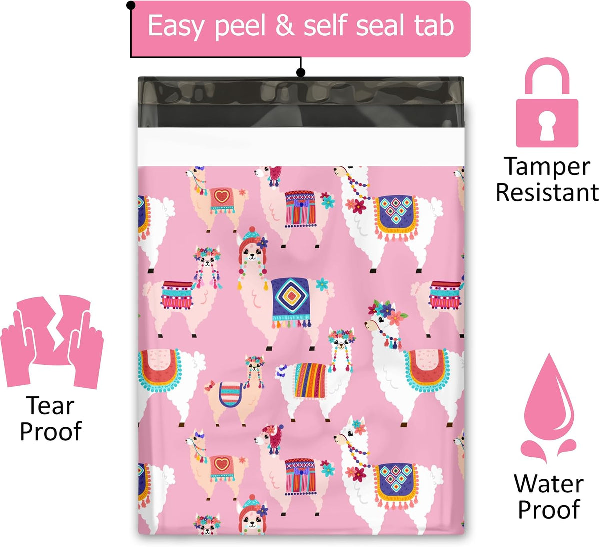 12x15 (50) Pink Llama Designer Poly Mailers Shipping Envelopes Premium Printed Bags