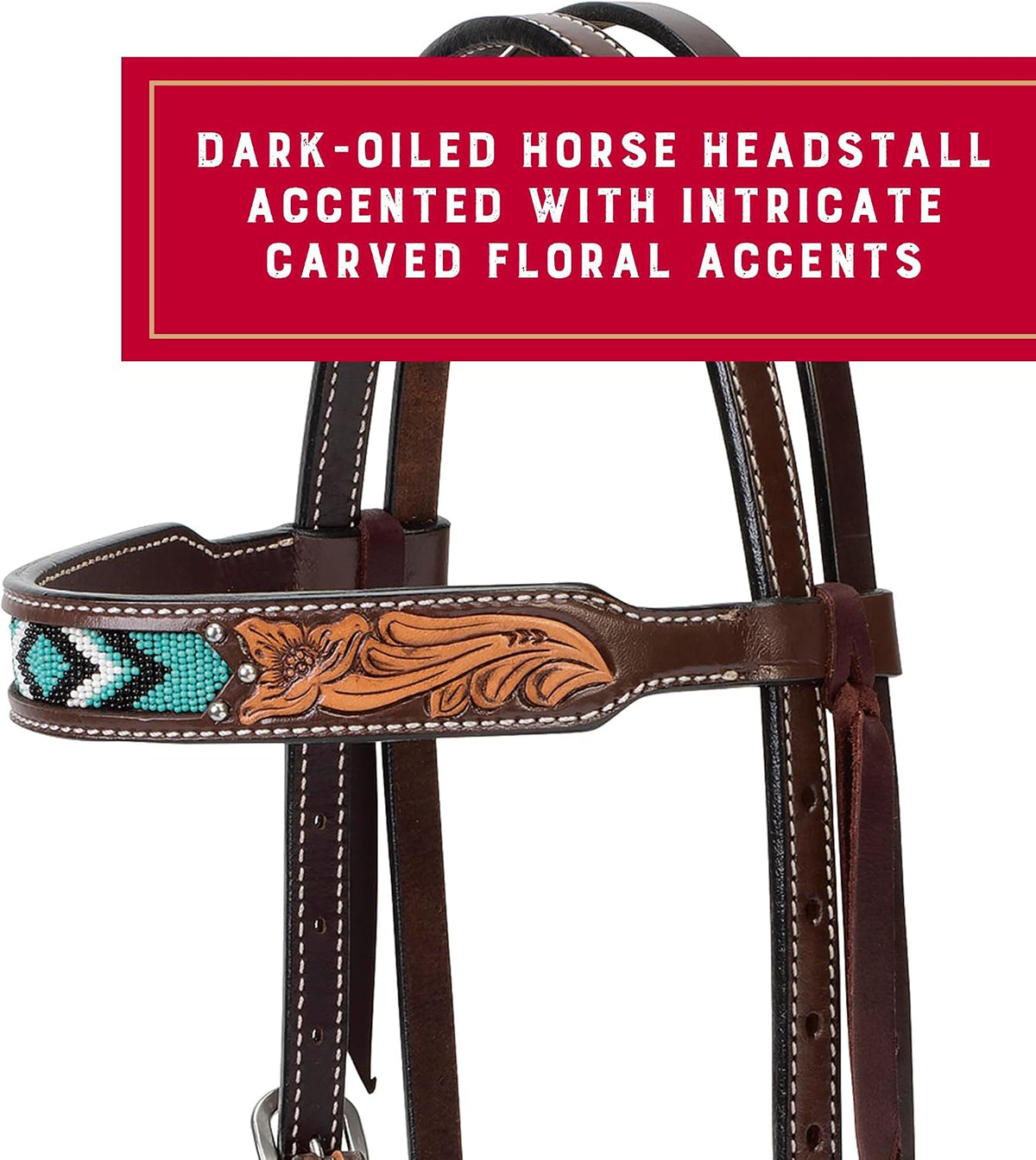 Turquoise Diamond Beaded Horse Headstall, Leather Headstalls for Horses for Trail Riding, Durable Equine Supplies
