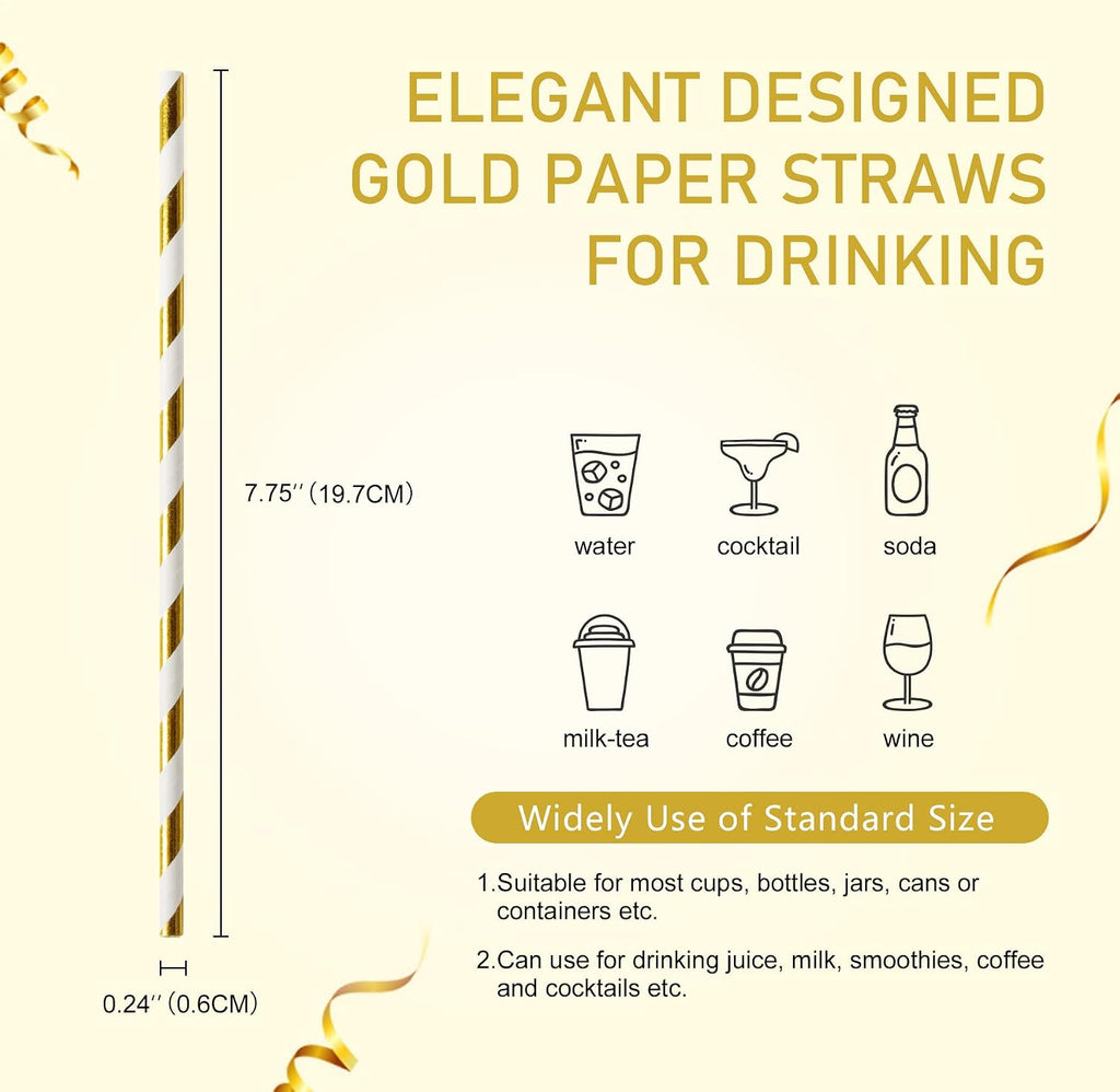 100 Pack Gold Paper Straws