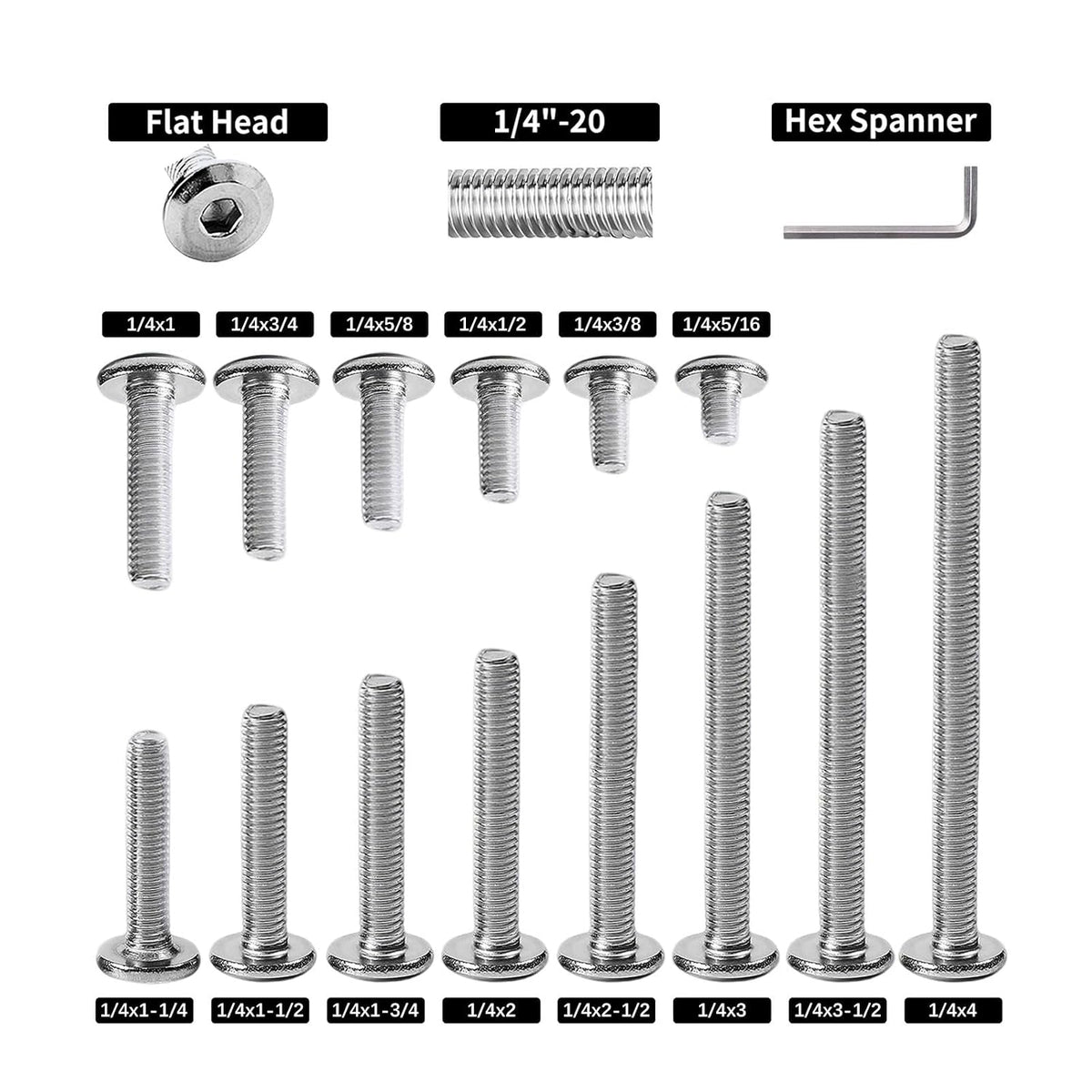 5/16-18 x 3" (10 Pack) Flat Head Hex Socket Cap Screws Bolts, 304 Stainless Steel 18-8, Hex Drive Countersunk Furniture Connector, Fully Threaded Machine Thread, Bright Finish