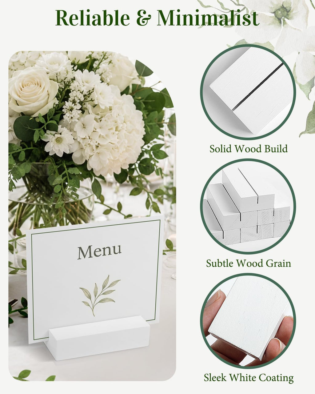 12 Pcs Wooden Table Number Holders, 2.76" x 1.38" x 0.66", White