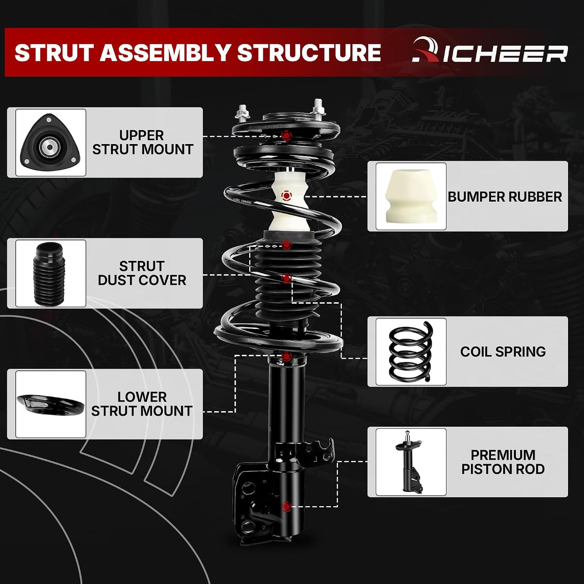 Richeer Front and Rear 4 PCS Strut Shock Assembly Fits 2009-2013 Corolla
