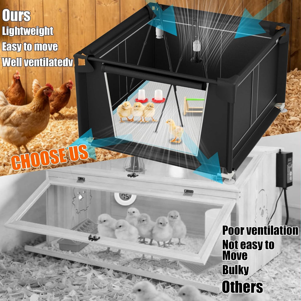 Large Brooder Box for Chick 42" x 42" x 36.6", Brooder Pen for Chicks Ducks Quail, Temperature-Adjustable Bulb Set