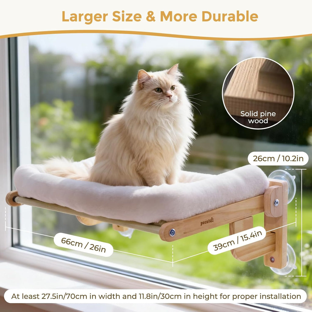 Foldable Cat Window Perch, Cloud-Soft Cat Bed with Solid Wood Frame, Strong Suction Cup, Washable Cushion, Stable