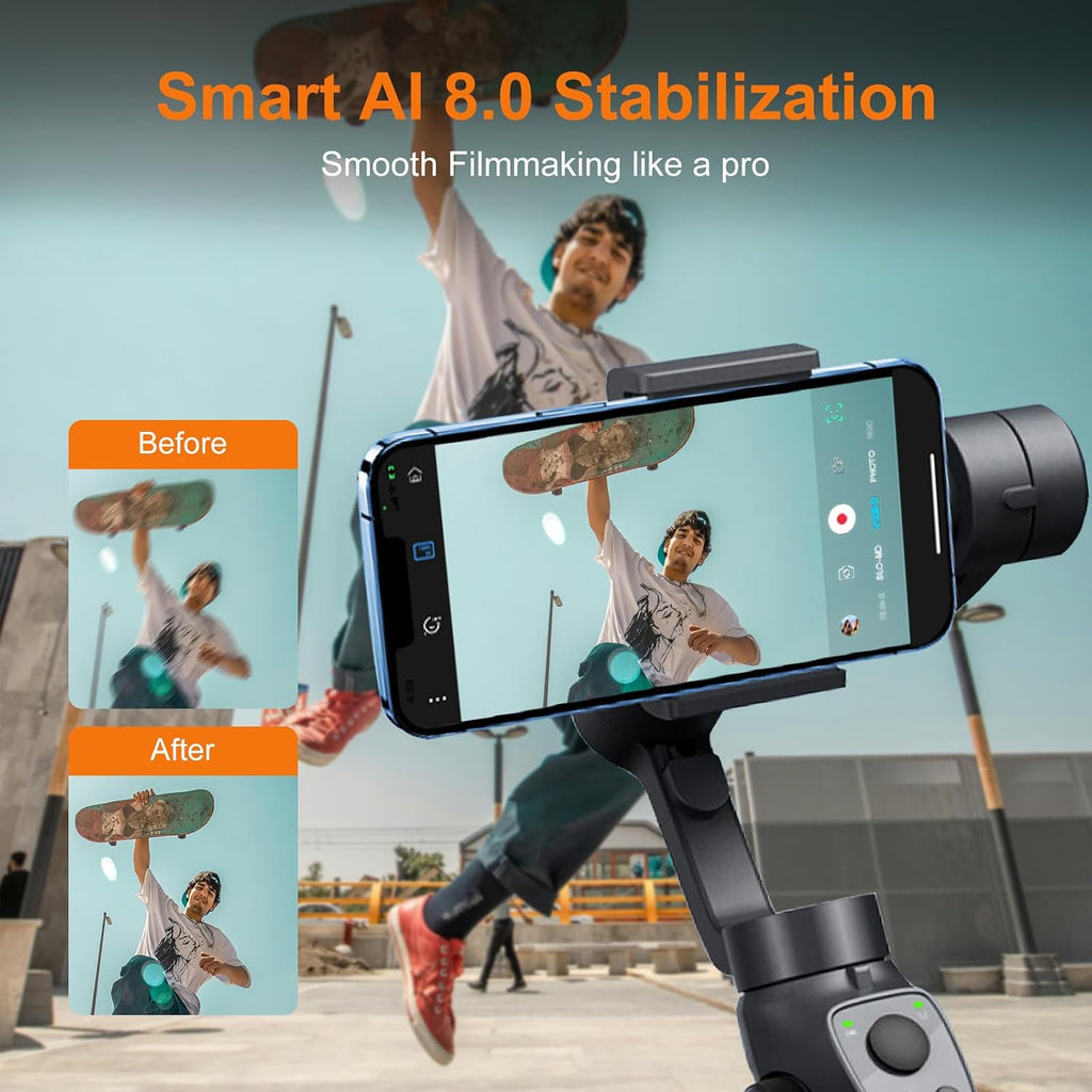 Gimbal Stabilizer for iPhone, Phone Gimbal w/Focus Wheel Face Tracking for 16 15 Pro Max Android 3-Axis Phone