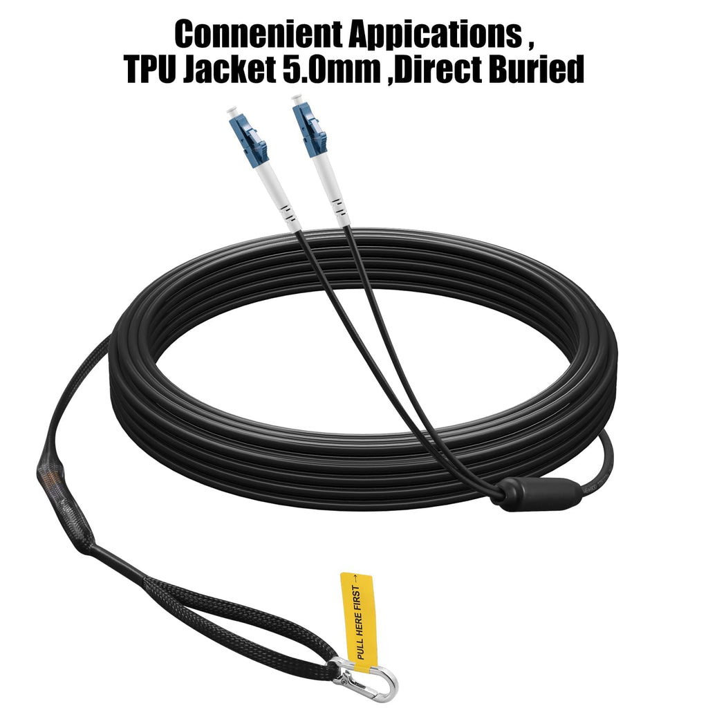 Outdoor LC to LC OS2 Fiber Patch Cable Singlemode TPU, 50M(165ft)