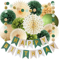 Green Birthday Party Decorations Olive Green Birthday Cream Tissue Pom Poms Paper Lanterns Circle Garland Hanging