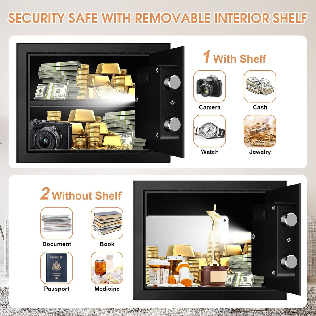 1.2 Cub Small Fireproof Safes for Home, Digital Home Safe Fireproof Waterproof with Programmable Keypad, Spare Keys