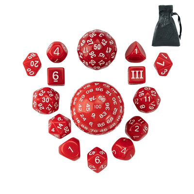 15 Pieces Complete Polyhedral RPG Dice Set D3-D100 Game Dice Set