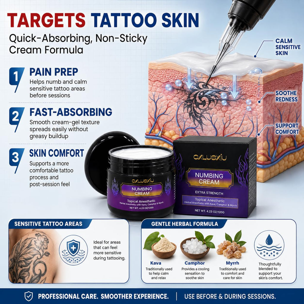 Tattoo Numbing Cream for Sensitive Skin Areas, Herbal Tattoo Aftercare Balm, 120g / 4.23 oz Large Jar, Long-Lasting