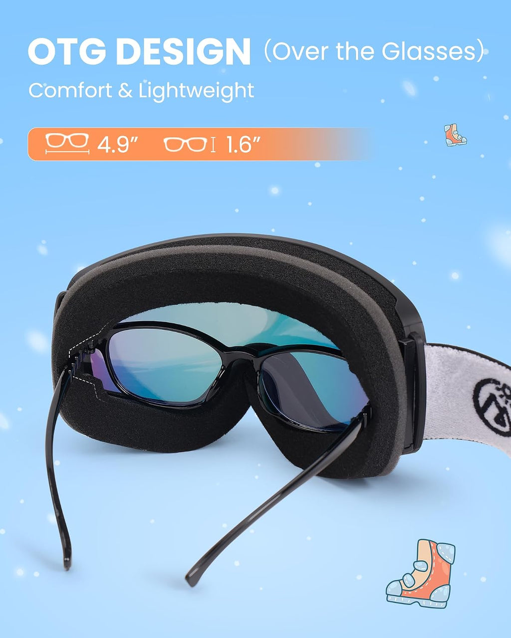Kids Ski Goggles OTG Snowboard Goggles with 100% UV Protection Kids Snow Goggles for Boys Girls Toddler |