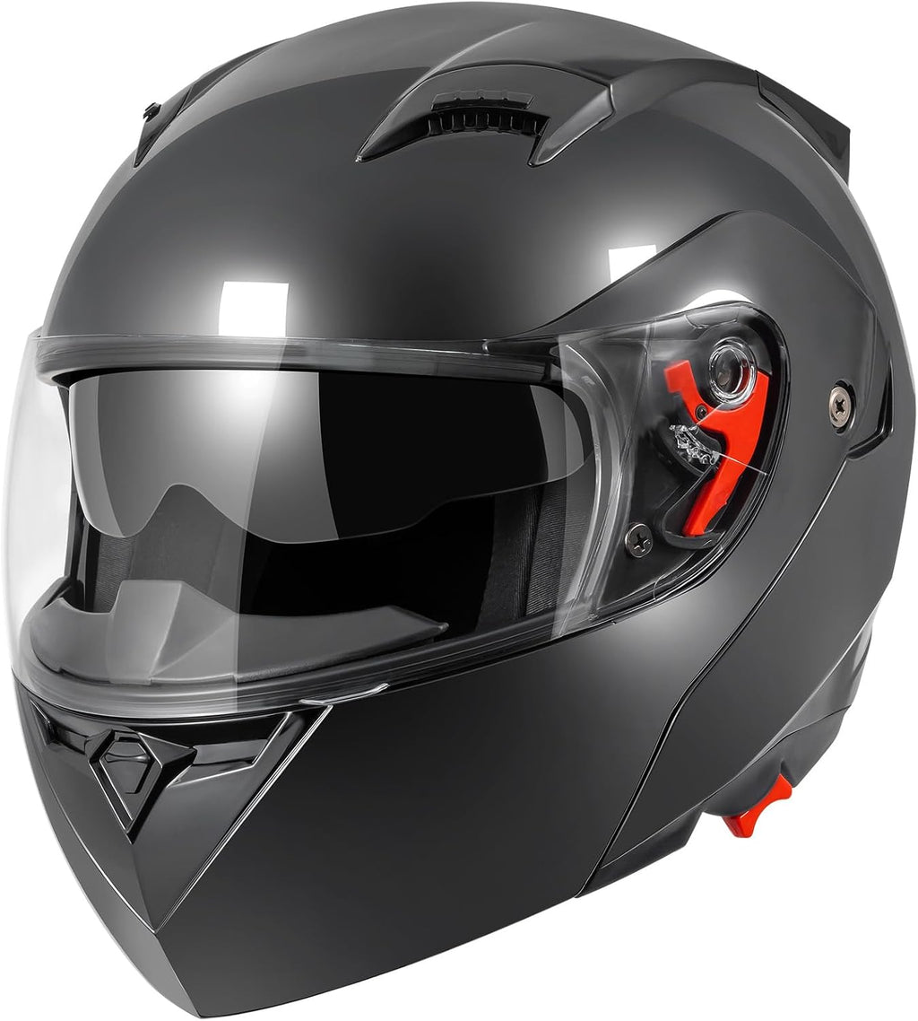 DOT Approved Modular Flip-Up Dual Visor Motorcycle Full Face Helmet for Adults Men & Women with 2 Removable Visors (1