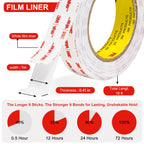 Double Sided Tape Heavy Duty for Walls, Removable mounting Tape 1in X 9.85ft, Strong Adhesive Foam Tape for Carpet