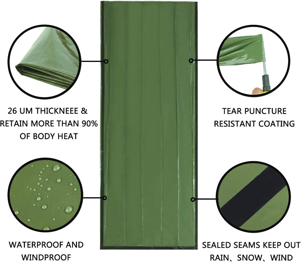 Emergency Sleeping Bag, Lightweight Survival Sleeping Bags Waterproof Thermal Emergency Blanket, Bivy Sack Survival