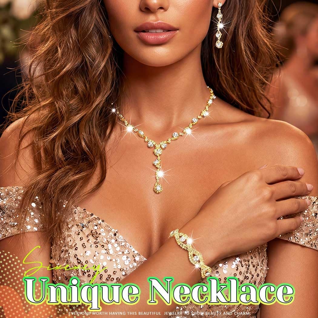Rhinestone Jewelry Set Bridal Necklaces Clip On Earrings Set Wedding Prom Jewelry Accessories for Women
