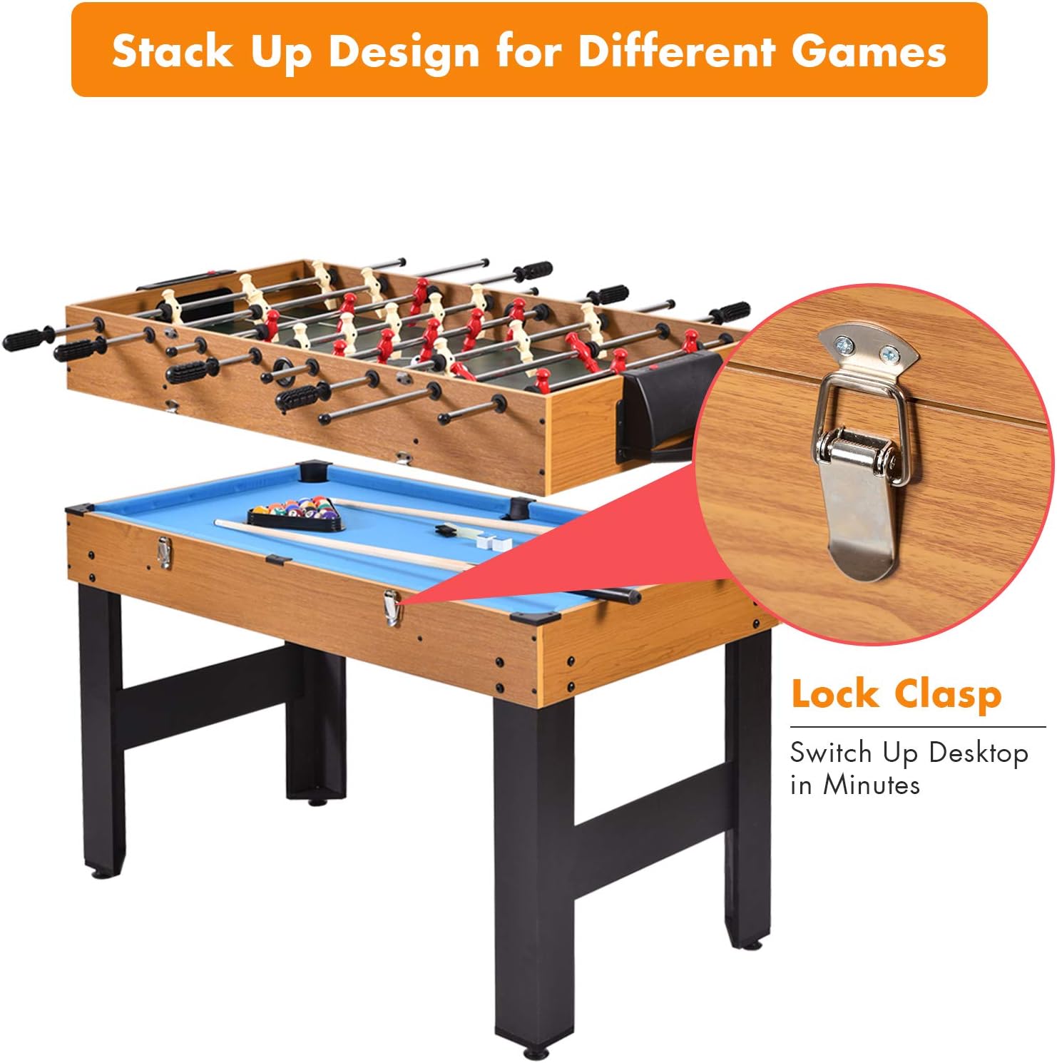 3 in 1 Multi Game Table, 49 Inch with Foosball Hockey & Billiards, Competition Sized Combo Game Table for Home, Game