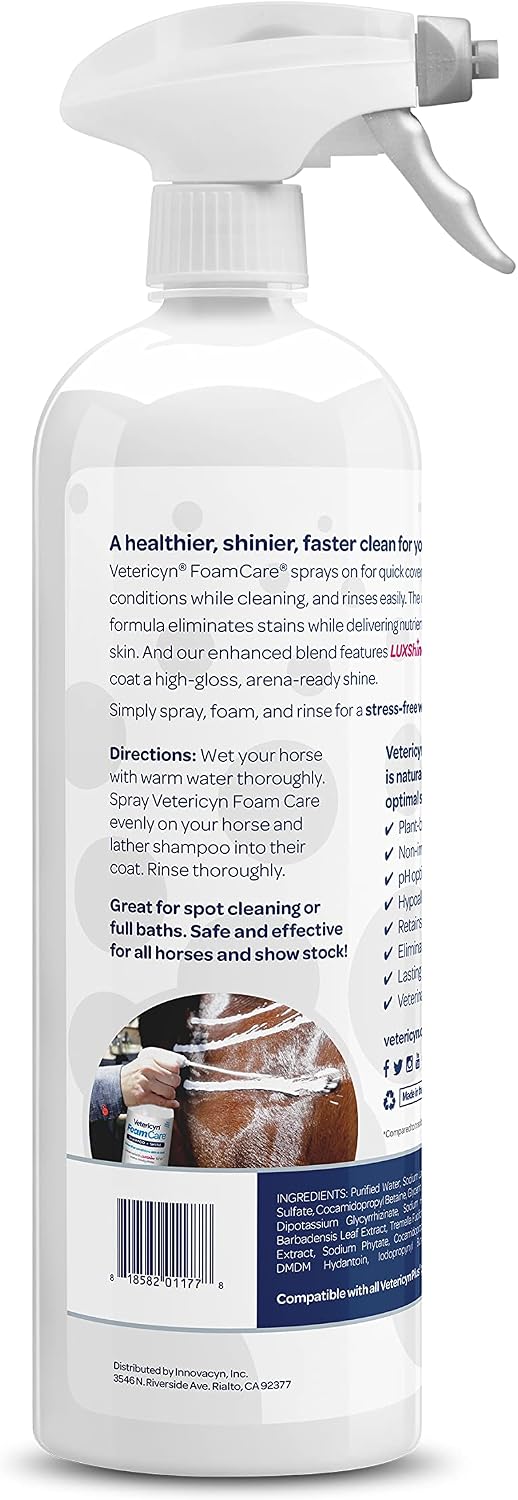 FoamCare Horse Shampoo - Equine Instant Foam Sprayable Shampoo with Aloe to Promote Healthy Skin and Coat, Paraben