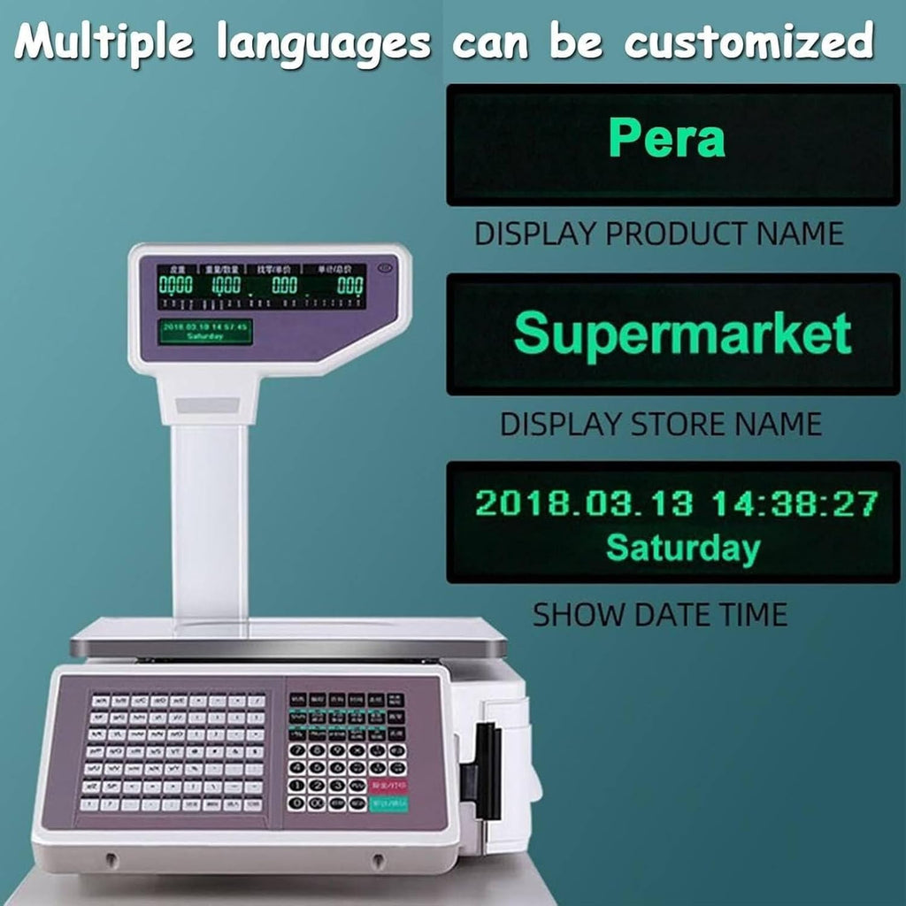 Electronic Price Computing Scale with Thermal Printer, Digital Weighing & Label Printing Scale for Supermarkets