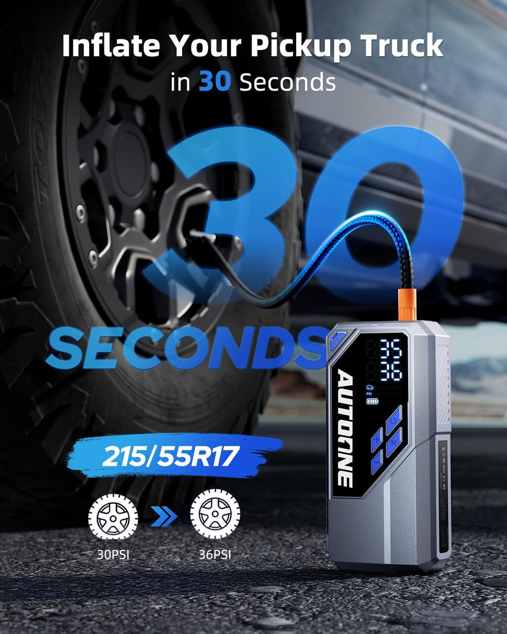 10000A Jump Starter with Air Compressor, 24000mAh Jump Box with Tire Inflator (All Gas & Diesel) Portable Car Battery
