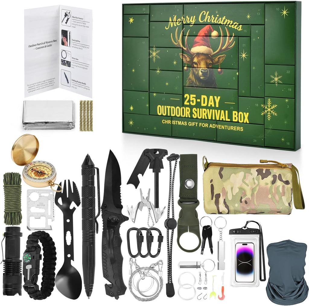 Survival Kit Advent Calendar -25 Days Christmas Countdown Calendar Emergency Survival Gears, Gift for Teen & Adult