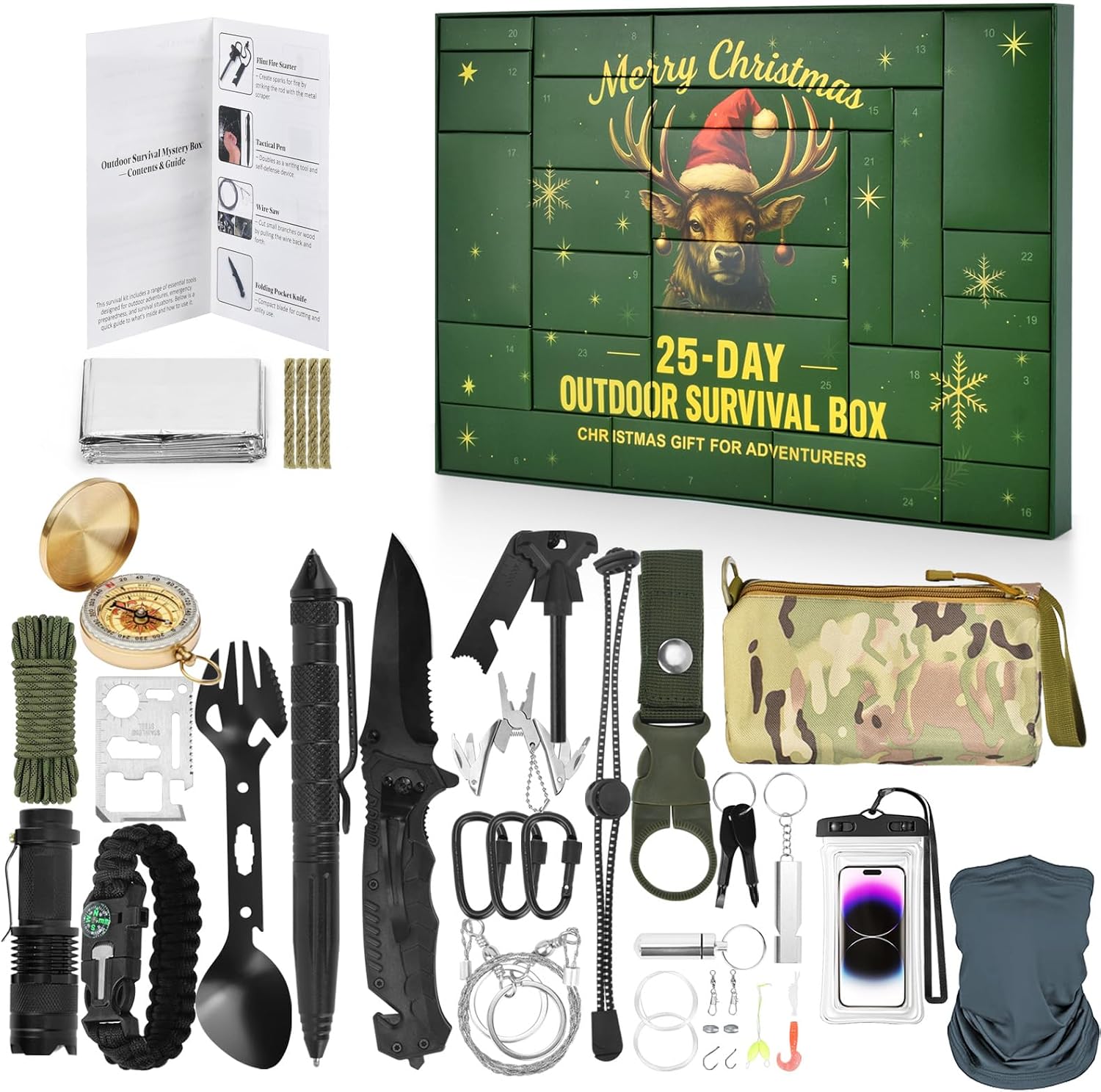 Survival Kit Advent Calendar -25 Days Christmas Countdown Calendar Emergency Survival Gears, Gift for Teen & Adult