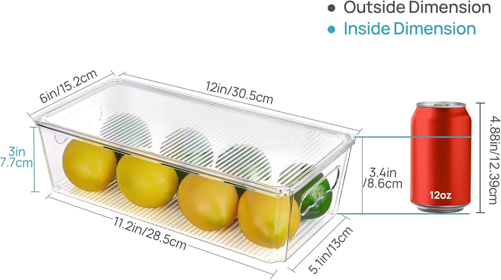 8pcs Clear Organizers and Storage Bins with Lids, Stackable Plastic Storage Containers with Handles for Fridge