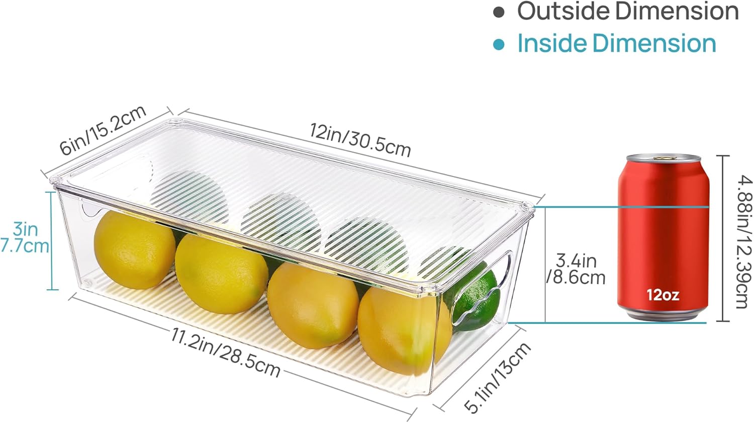 8pcs Clear Organizers and Storage Bins with Lids, Stackable Plastic Storage Containers with Handles for Fridge