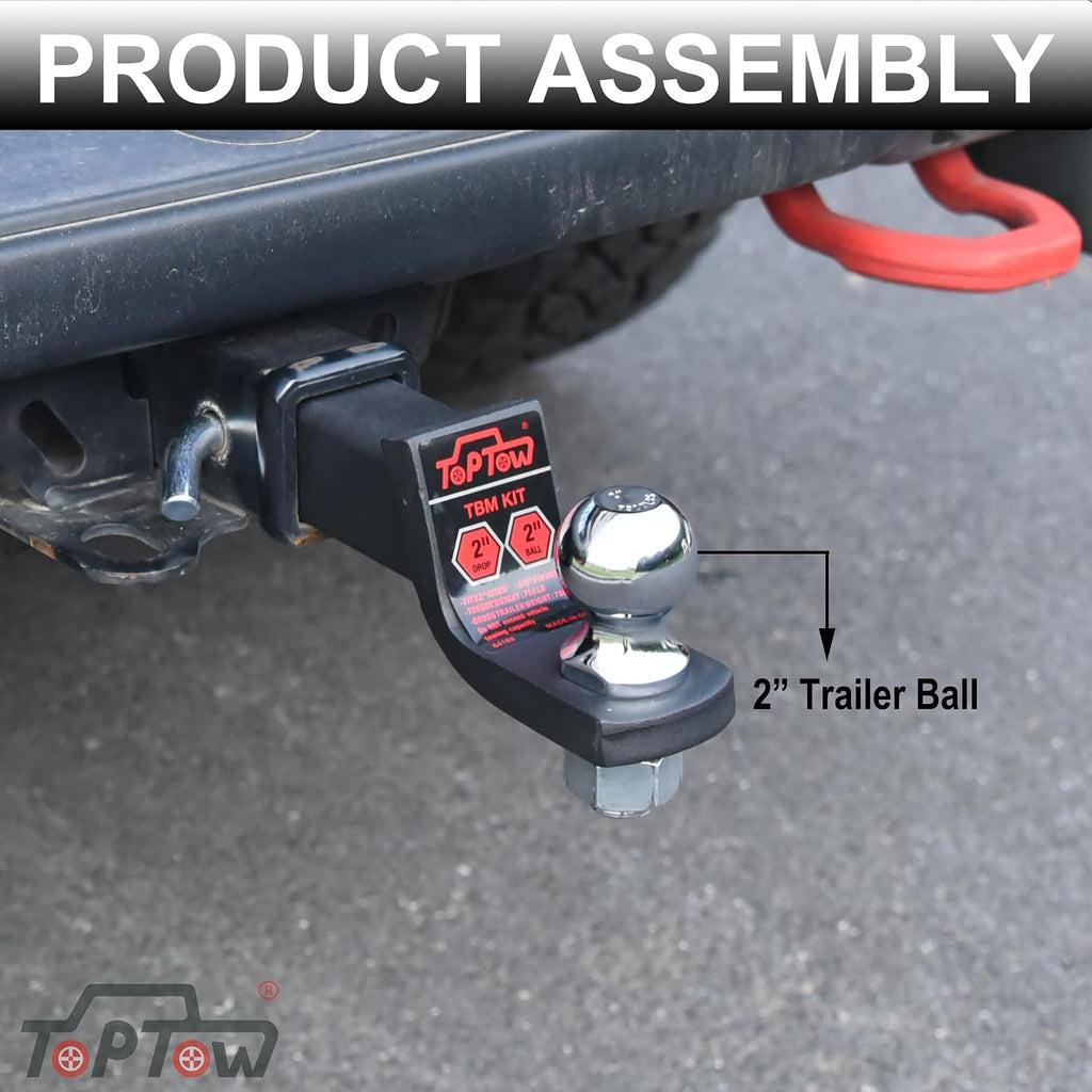 2" Drop Trailer Hitch Ball Mount Kit with 2" Trailer Ball and 5/8" Hitch Pin, Fits 2" Hitch Receiver, Matte Black