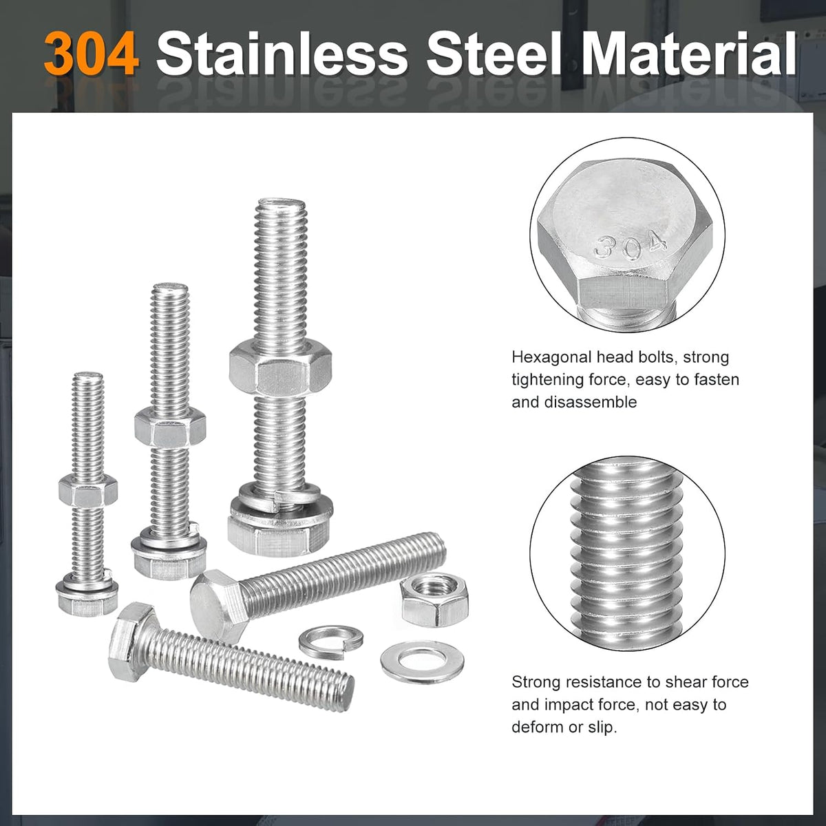 uxcell 20Set Hex Head Screw Bolt, 1/2-13 x 1-1/2" 304 Stainless Steel Fully Threaded Screw Bolt with Nuts, Flat & Lock Washers, Silver