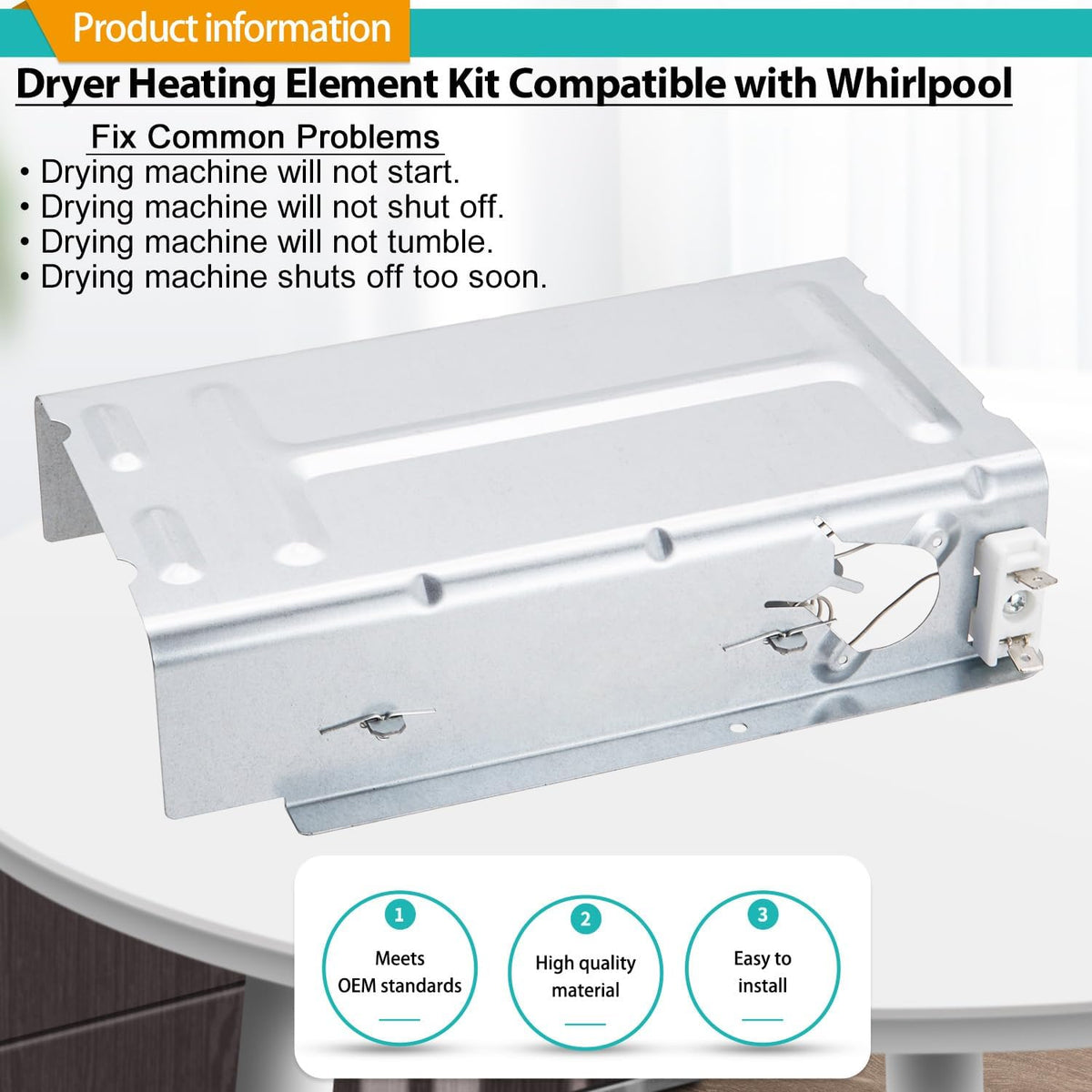 WED49STBW1 WED4850BW0 WED4850BW1 Dryer Heating Element Kit for Whirlpool