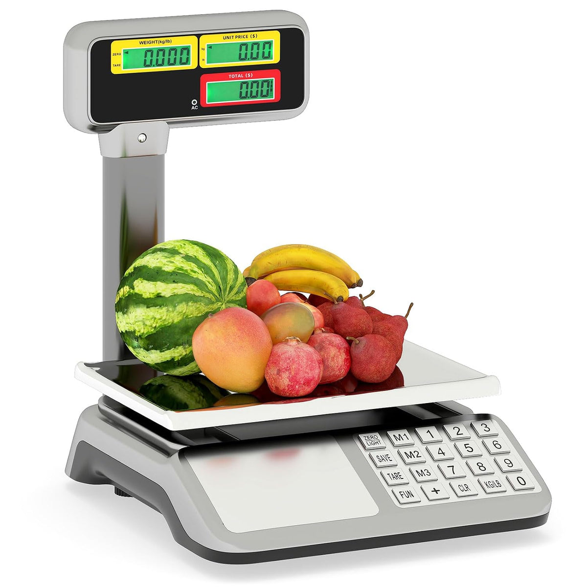 Price Computing Scale with Pole Display, 88 lb Commercial Food Scale with Stainless Steel Platform, Rechargeable