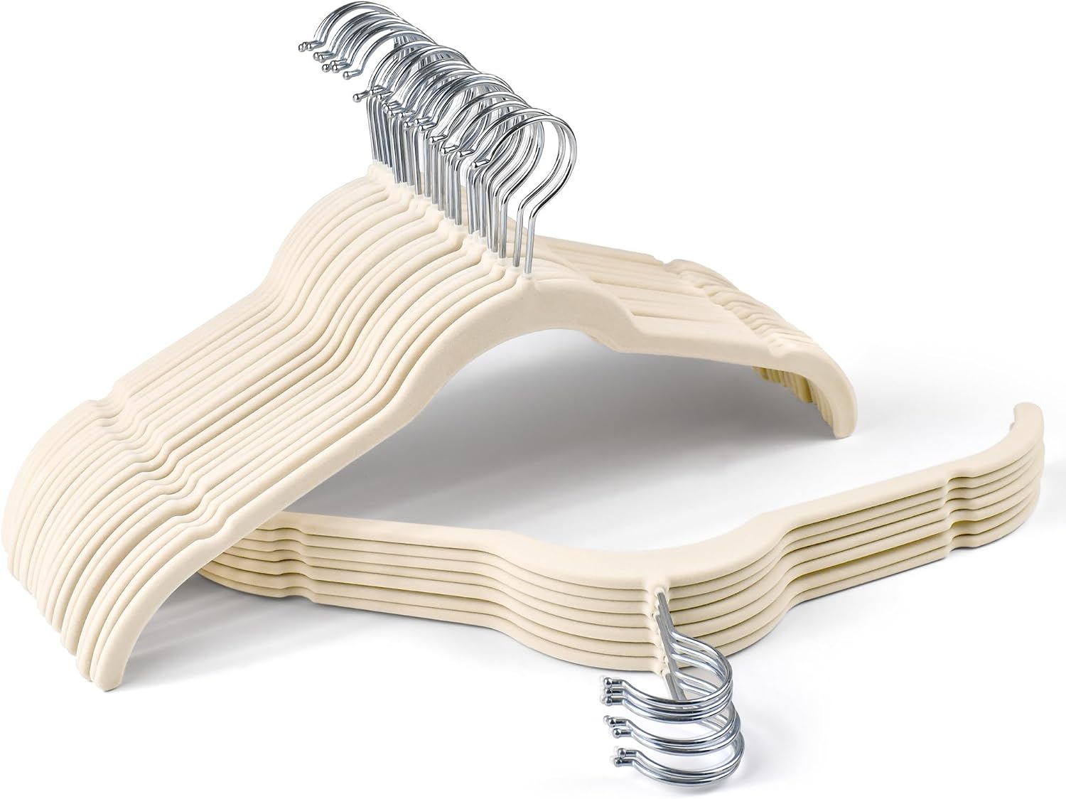 Velvet Hangers 30 Pack, Non-Slip Slim Felt Clothes Hangers Beige | Space-Saving Closet Organization; Flocked Surface;
