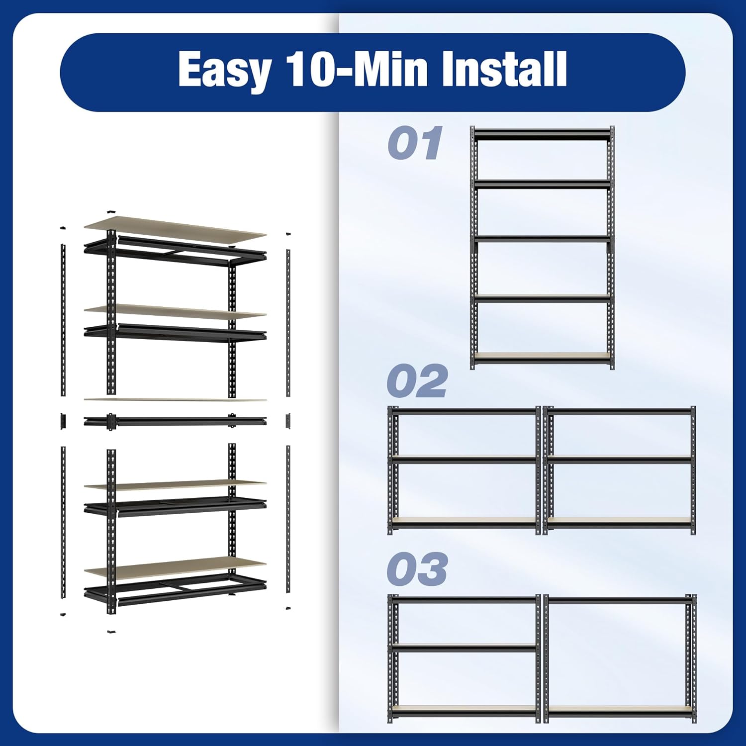 5-Tier Storage Shelf, 72" H Heavy Duty Adjustable Garage Shelving Unit 2180LBS Capacity, for Basement, Kitchen