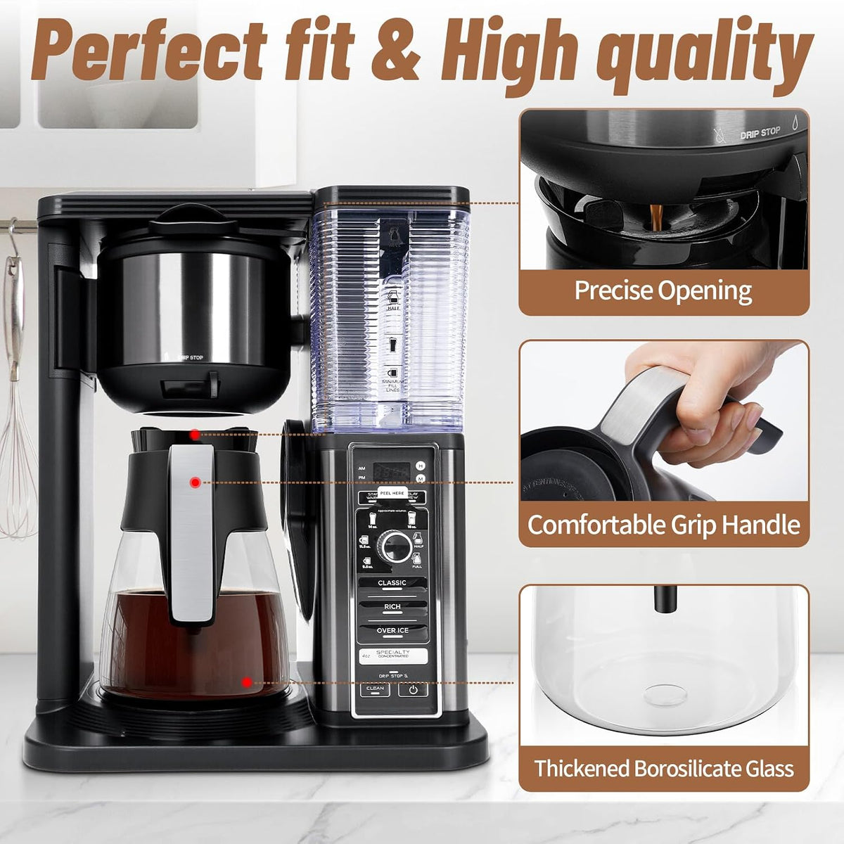 10 Cup Coffee Pot Replacement for Ninja Coffee Maker CM401 CM371 CP301 CM300 CM400 CF091, Glass Carafe Replacement