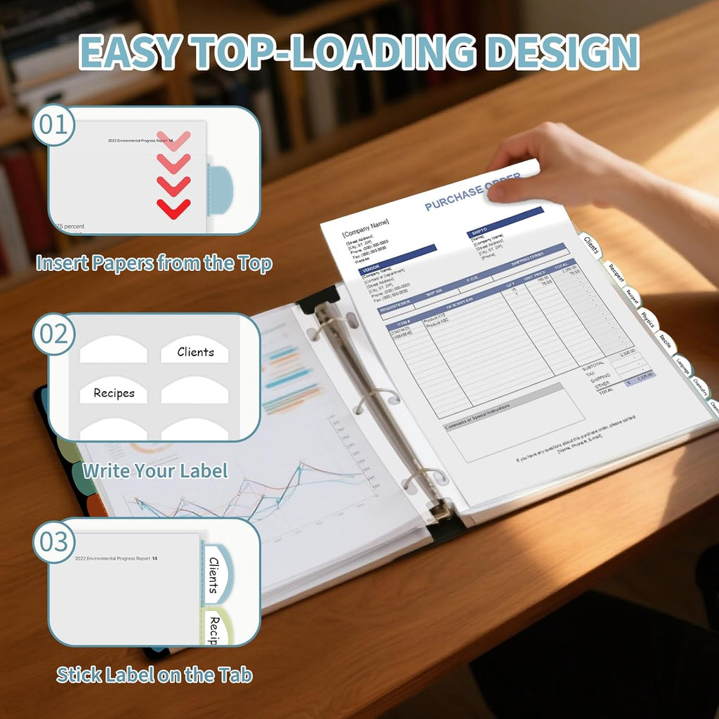 48 Pack Clear Sheet Protectors with 8 Tabs, Letter Size, 6 Sets | Heavy Duty Plastic Dividers for 3 Ring Binder